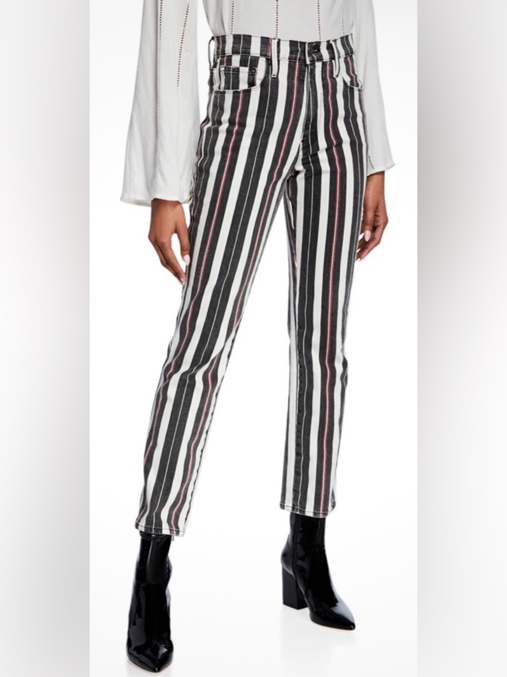 Frame Le Sylvie Band Stripe Jeans 28 Fitted High-Rise Revolve Style Distressed